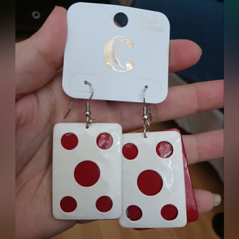 3 for $26 - Charming Charlie Red White Dangle Square earrings